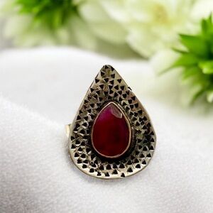 Ruby Sterling Silver & Gold Ring 925 Size 7.5